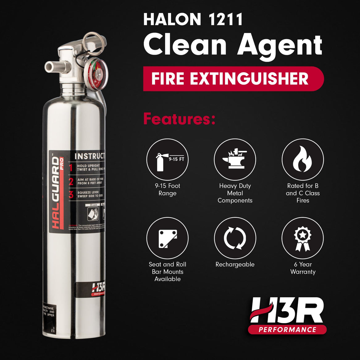 HalGuard PRO Halon Clean Agent Car Fire Extinguisher - 2.5 lb.